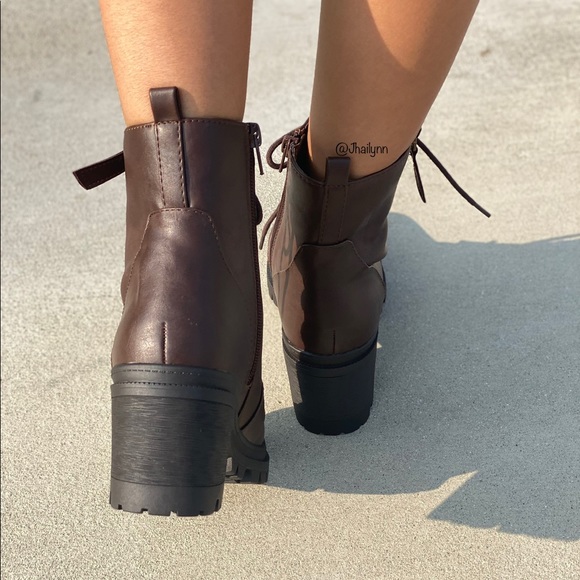 Brown chunky heel combat boots - Picture 4 of 7